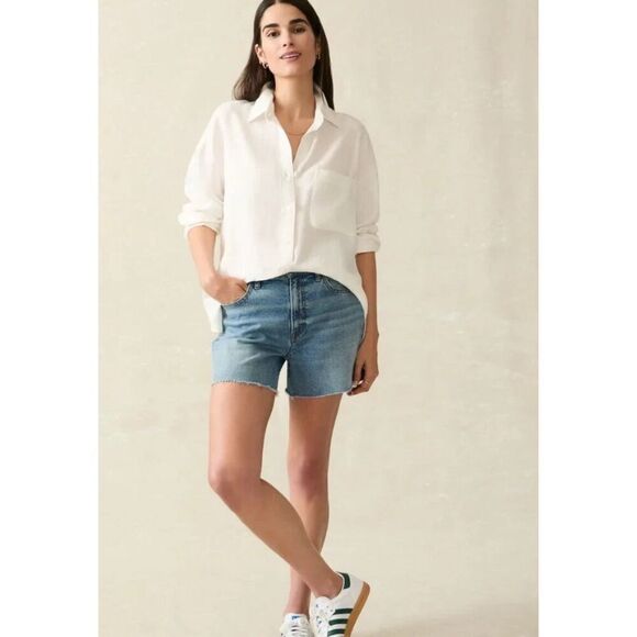NWOT Faherty women’s Laguna Linen Relaxed Shirt - White, $158 XS F45 - Picture 1 of 10